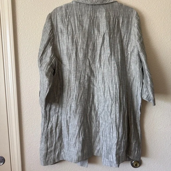 Eileen Fisher Linen Crinkle Grey Women's Top Jacket Sz XL - Picture 2 of 11